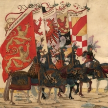 Scene from the Triumphal Procession of Maximilian I, ca. 1512-15, by Albrecht Altdorfer, one of 109 parchment panels in watercolor, of which only 60 survive.